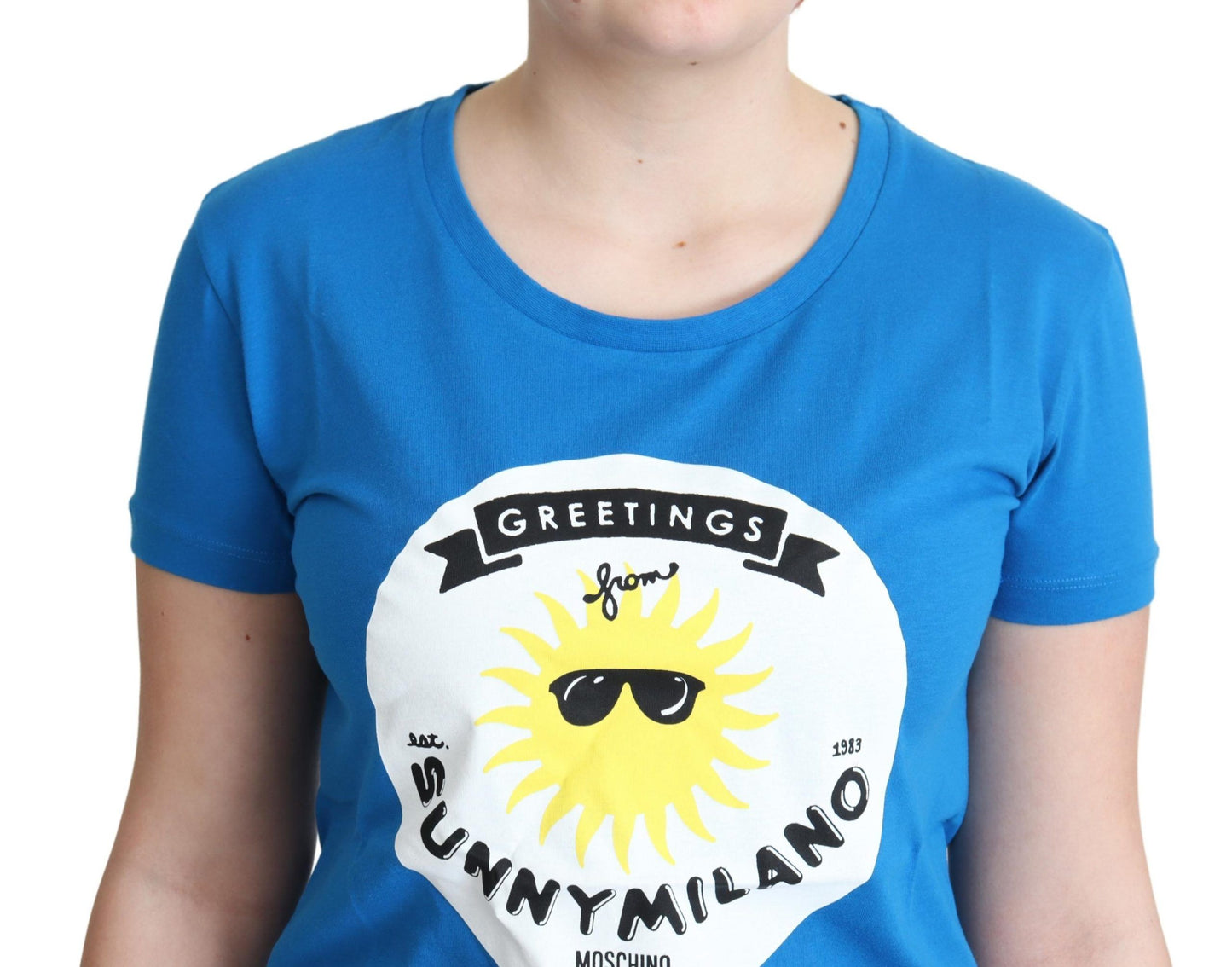 Blue Cotton Sunny Milano Print Tops T-shirt-Moschino-LabelTerrace.com