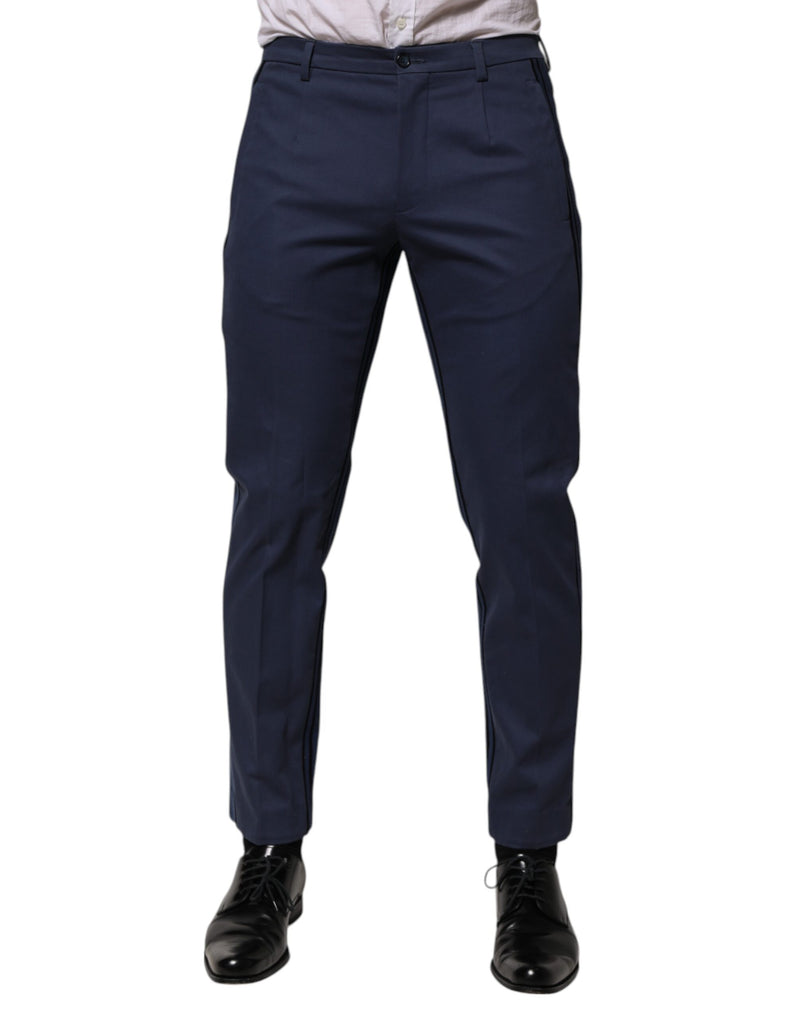 Blue Cotton Tapered Men Formal Trousers Pants-Dolce & Gabbana-LabelTerrace.com