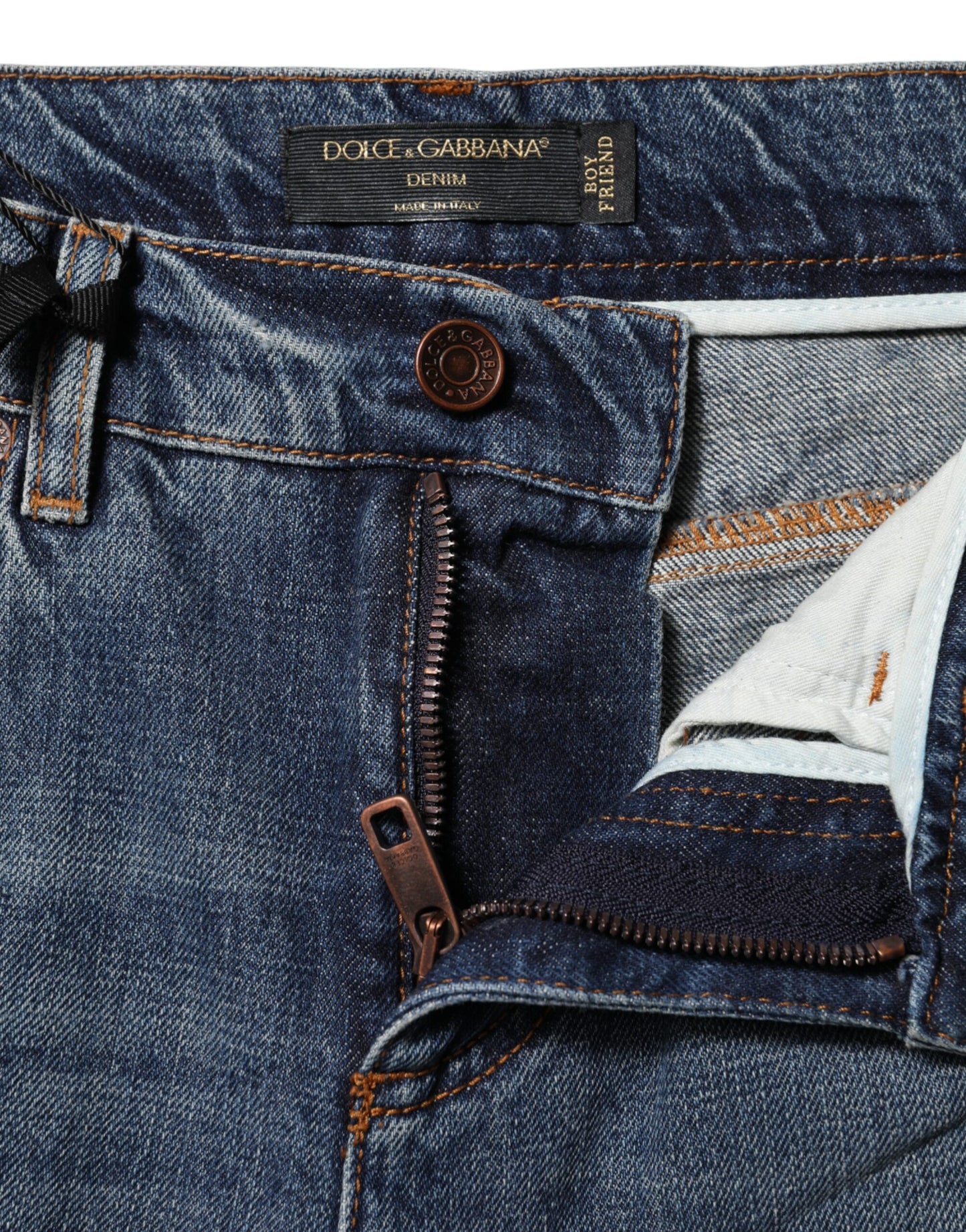 Blue Cotton Tattered Mid Waist Denim Jeans-Dolce & Gabbana-LabelTerrace.com