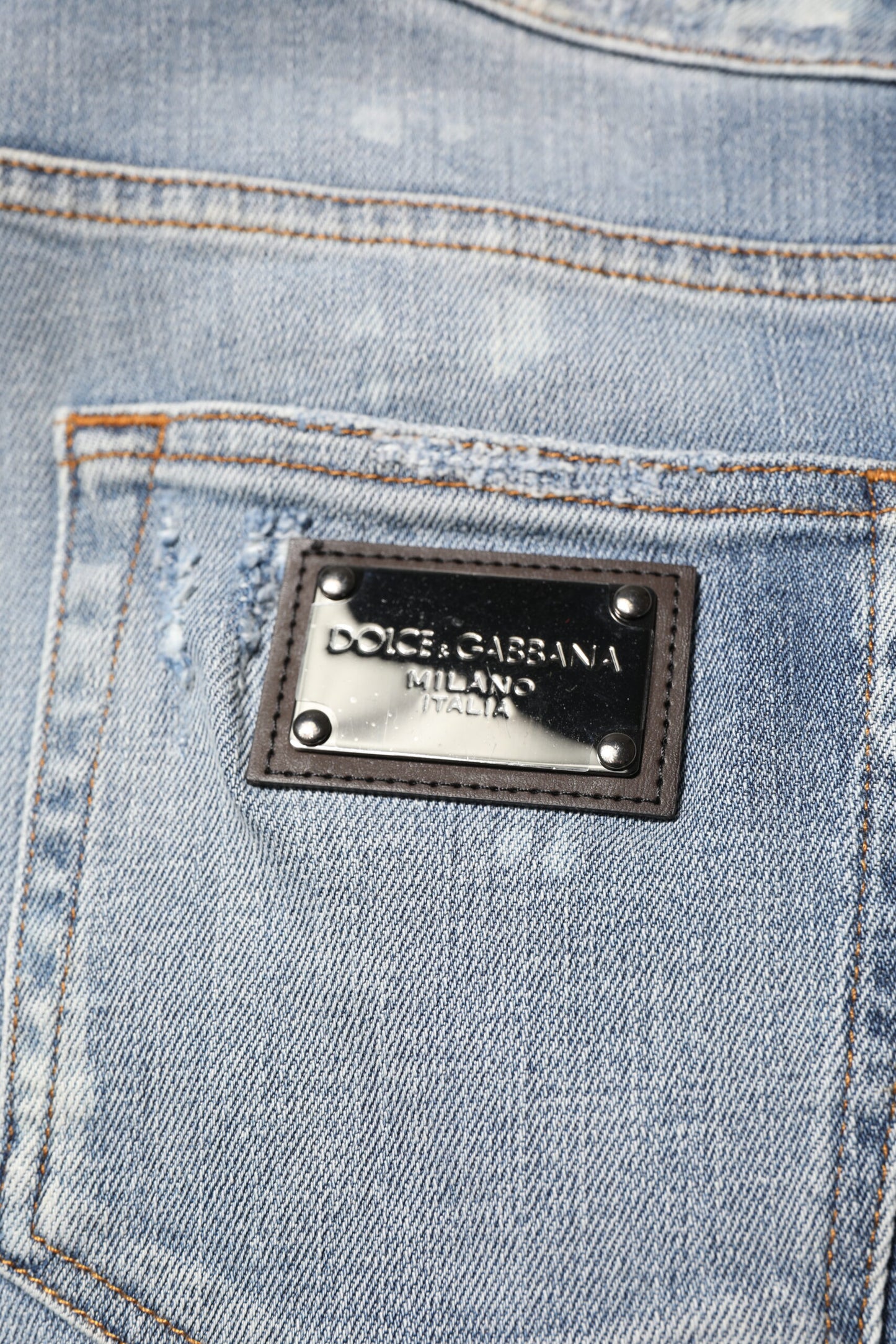 Blue Cotton Tattered Slim Fit Men Denim Jeans-Dolce & Gabbana-LabelTerrace.com