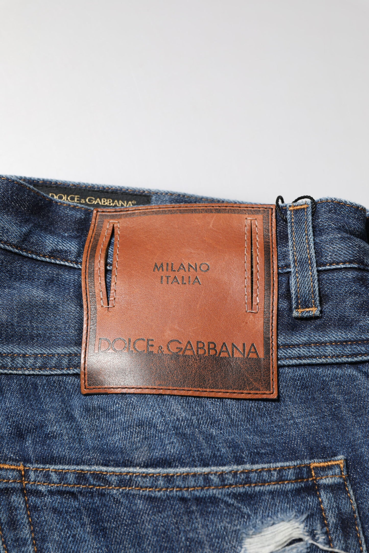 Blue Cotton Tattered Tapered Men Denim Jeans-Dolce & Gabbana-LabelTerrace.com