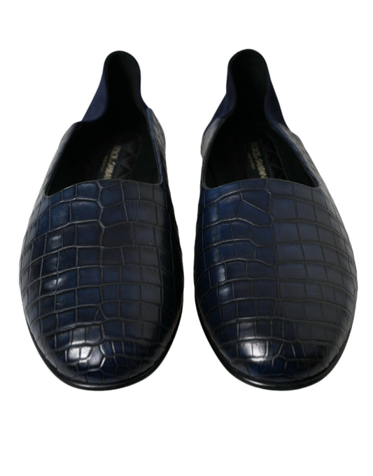 Blue Crocodile Leather Loafers Slip On Shoes-Dolce & Gabbana-LabelTerrace.com