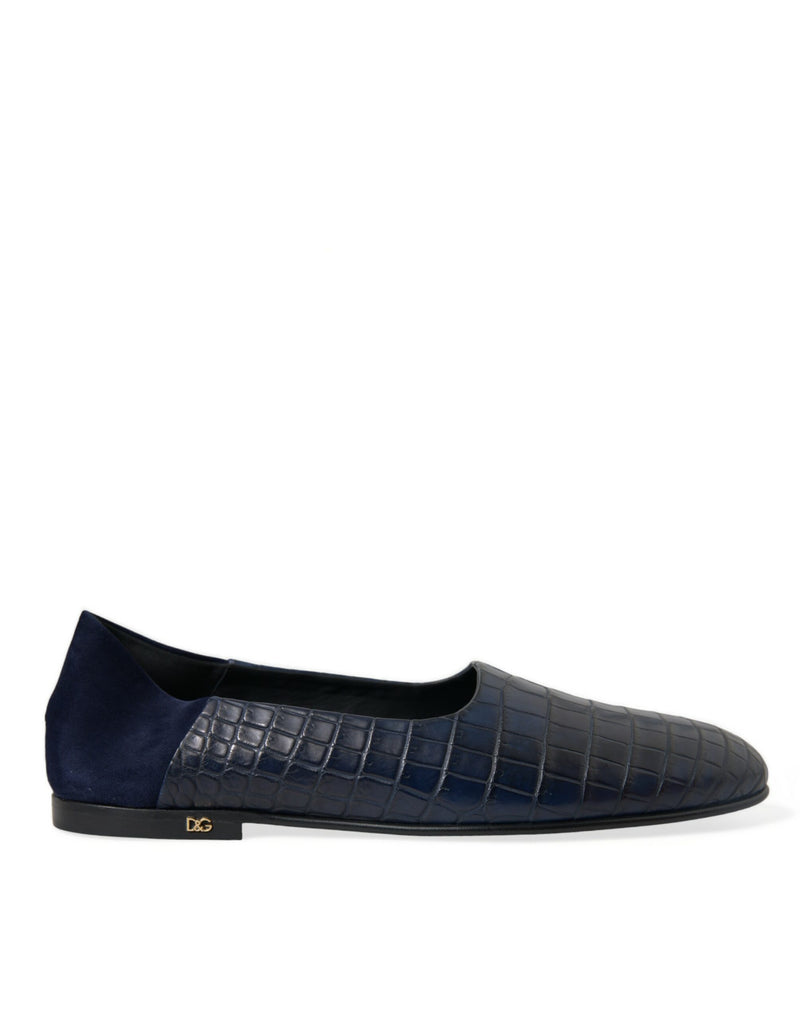Blue Crocodile Leather Loafers Slip On Shoes-Dolce & Gabbana-LabelTerrace.com