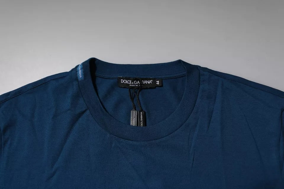 Blue Crown Bee Cotton Men Crew Neck T-shirt-Dolce & Gabbana-LabelTerrace.com