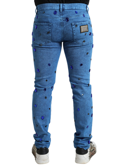 Blue Crystal Embellished Skinny Denim Jeans-Dolce & Gabbana-LabelTerrace.com