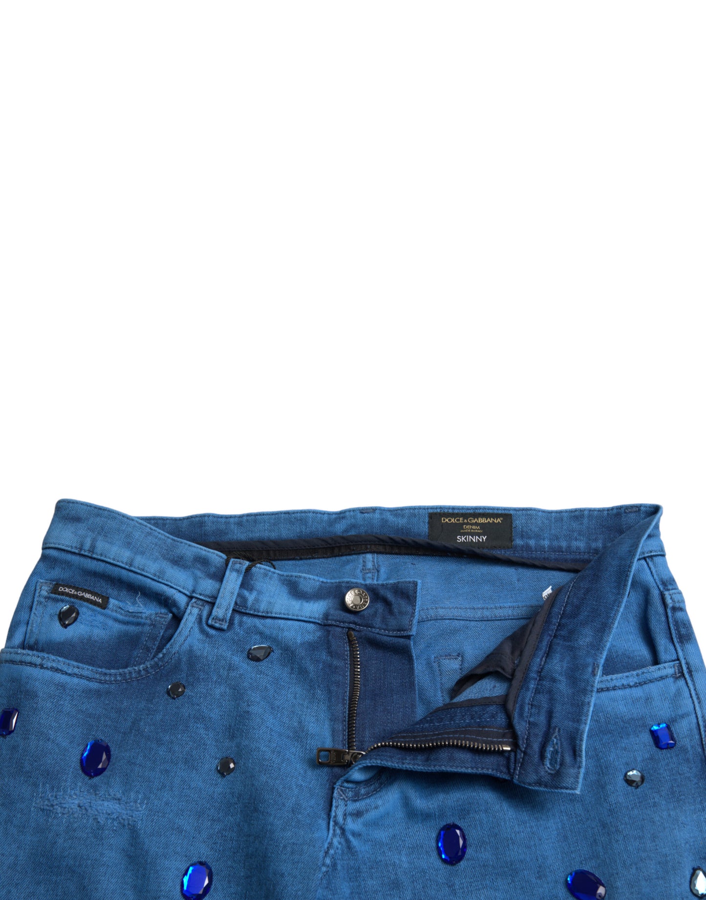 Blue Crystal Embellished Skinny Denim Jeans-Dolce & Gabbana-LabelTerrace.com