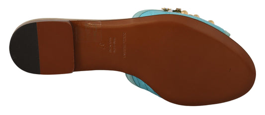 Blue Crystal Exotic Leather Blue Crystal Sandals-Dolce & Gabbana-LabelTerrace.com