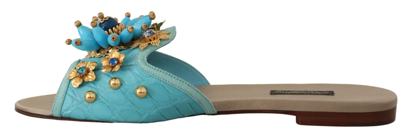 Blue Crystal Exotic Leather Blue Crystal Sandals-Dolce & Gabbana-LabelTerrace.com