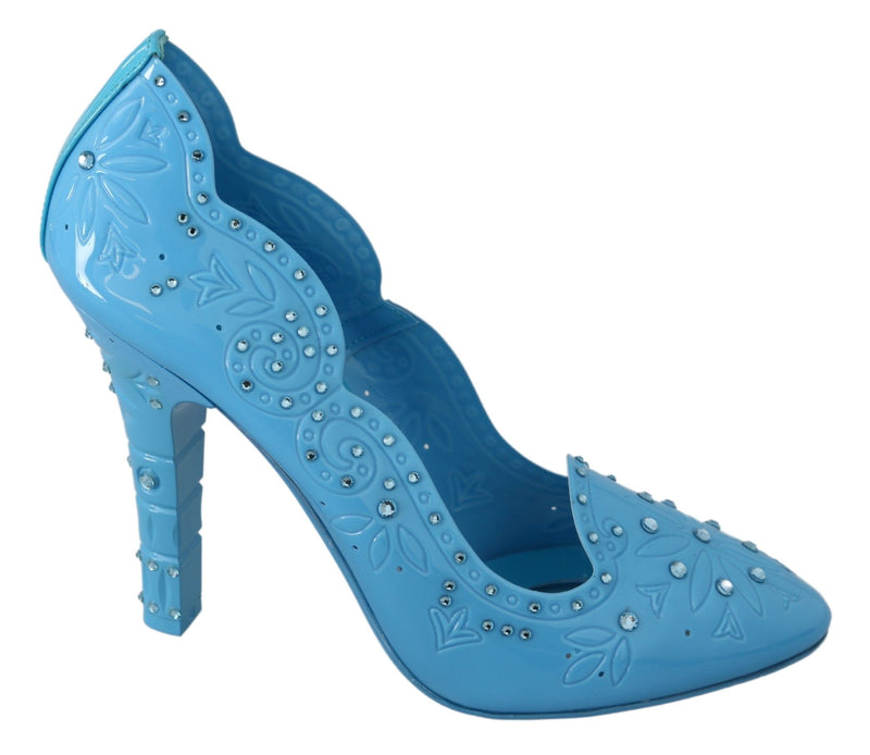 Blue Crystal Floral CINDERELLA Heels Shoes-Dolce & Gabbana-LabelTerrace.com