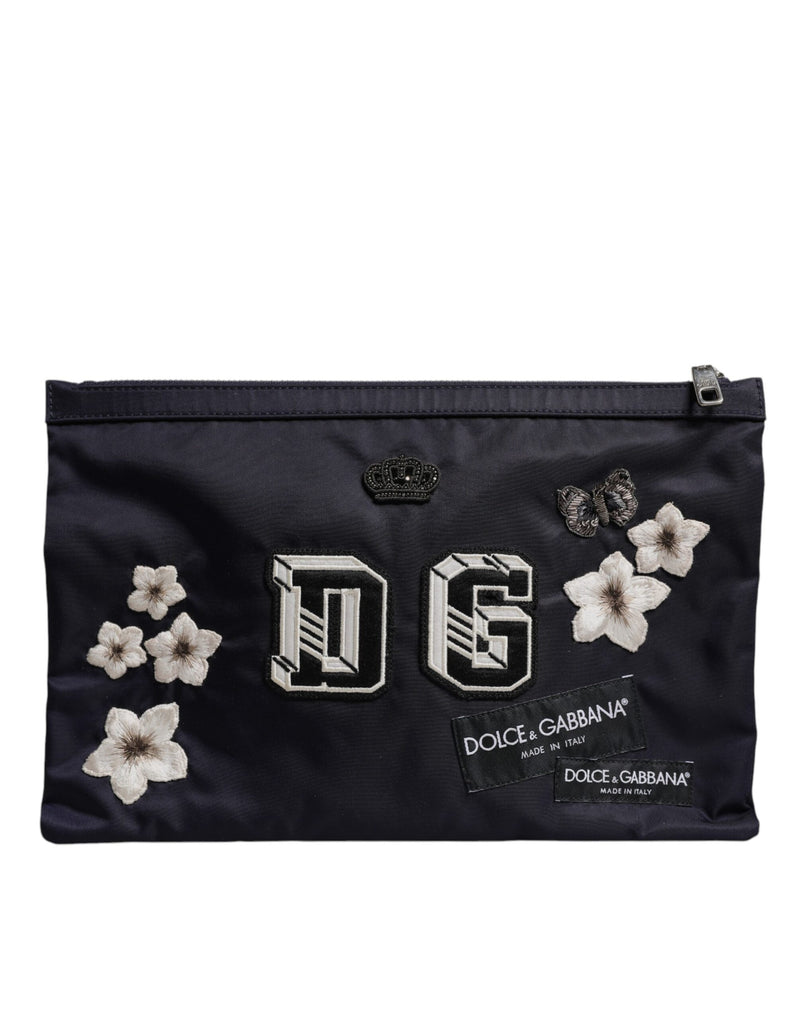 Blue DG Logo Patch Embellished Pouch Clutch Bag-Dolce & Gabbana-LabelTerrace.com