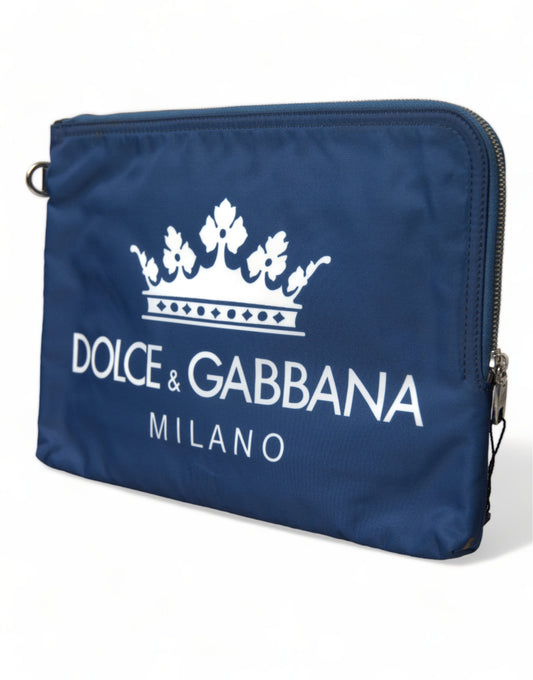 Blue DG Milano Print Nylon Pouch Clutch Men Bag-Dolce & Gabbana-LabelTerrace.com