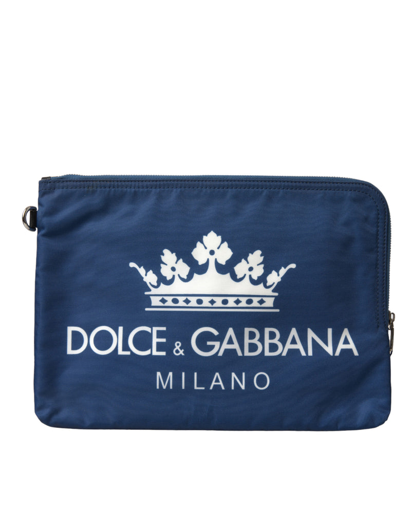 Blue DG Milano Print Nylon Pouch Clutch Men Bag-Dolce & Gabbana-LabelTerrace.com