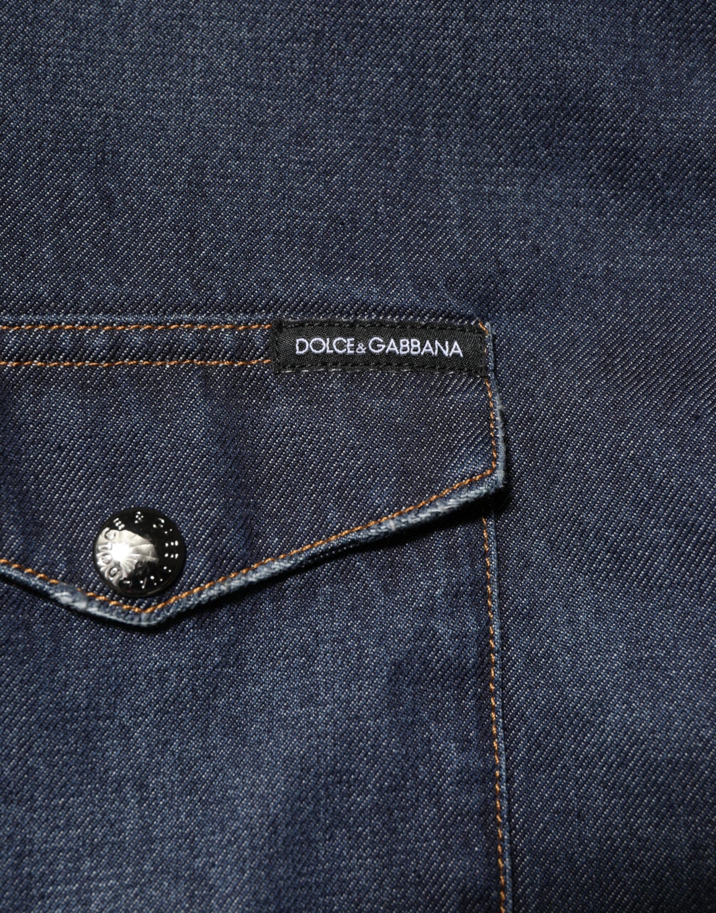 Blue Denim Button Casual Logo Patch Men Shirt-Dolce & Gabbana-LabelTerrace.com