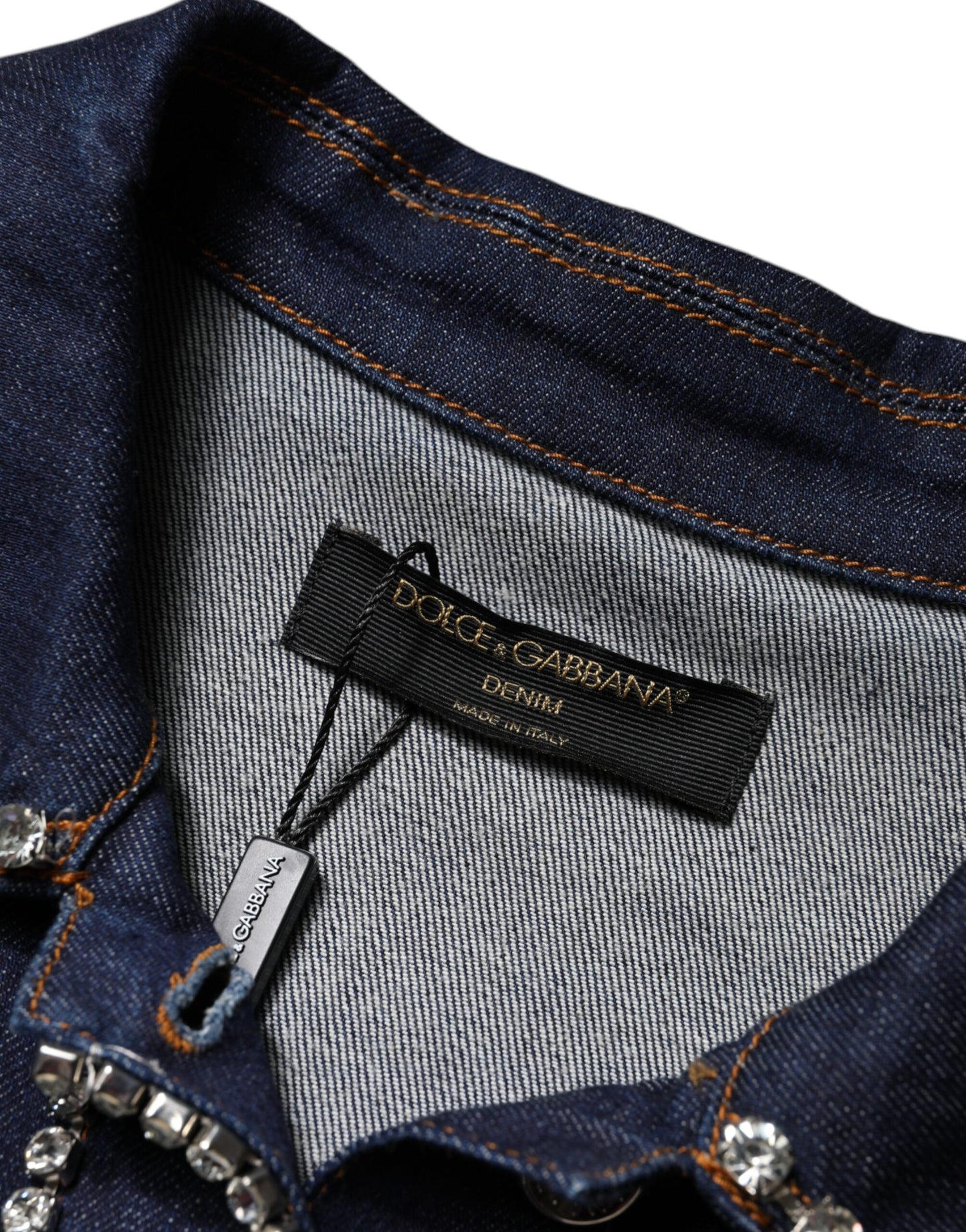 Blue Denim Cotton Crystal Embellished Jacket-Dolce & Gabbana-LabelTerrace.com