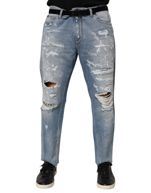 Blue Distressed Ripped Denim Pants Jeans-Dolce & Gabbana-LabelTerrace.com