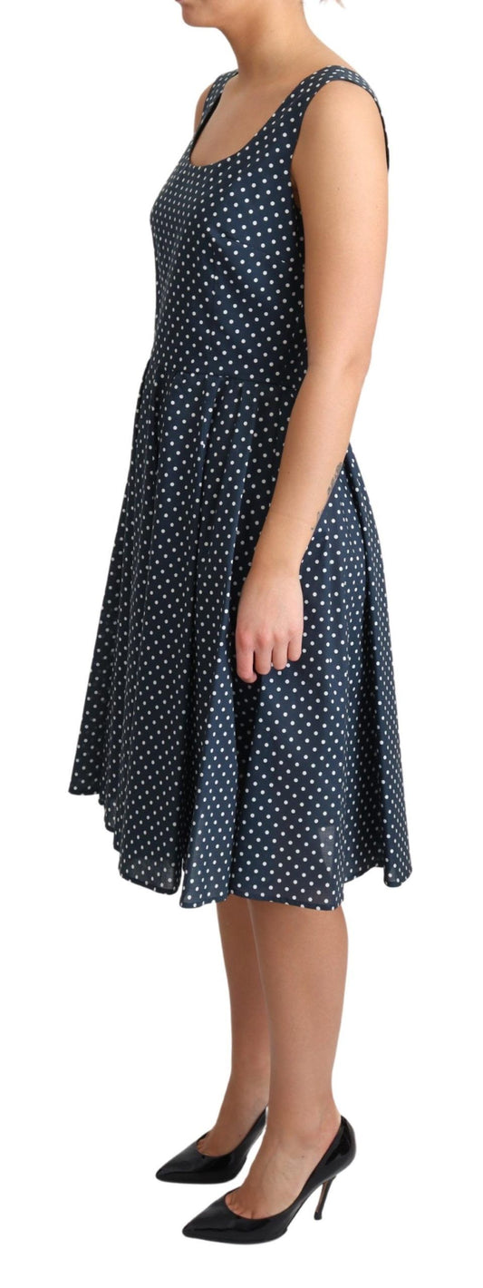 Blue Dotted Cotton A-Line Gown Dress-Dolce & Gabbana-LabelTerrace.com