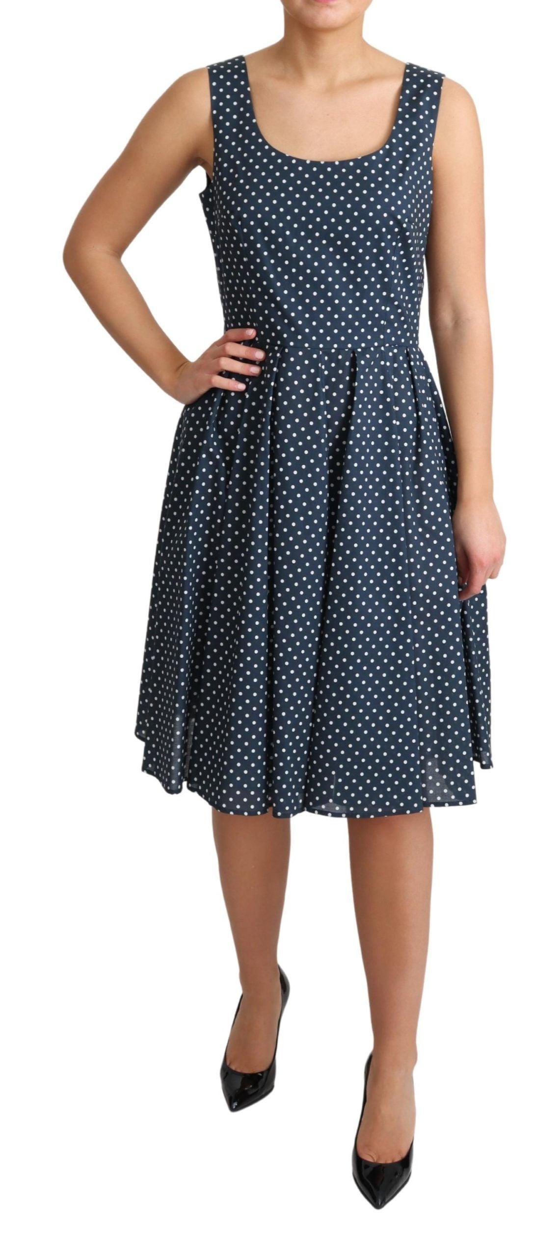 Blue Dotted Cotton A-Line Gown Dress-Dolce & Gabbana-LabelTerrace.com
