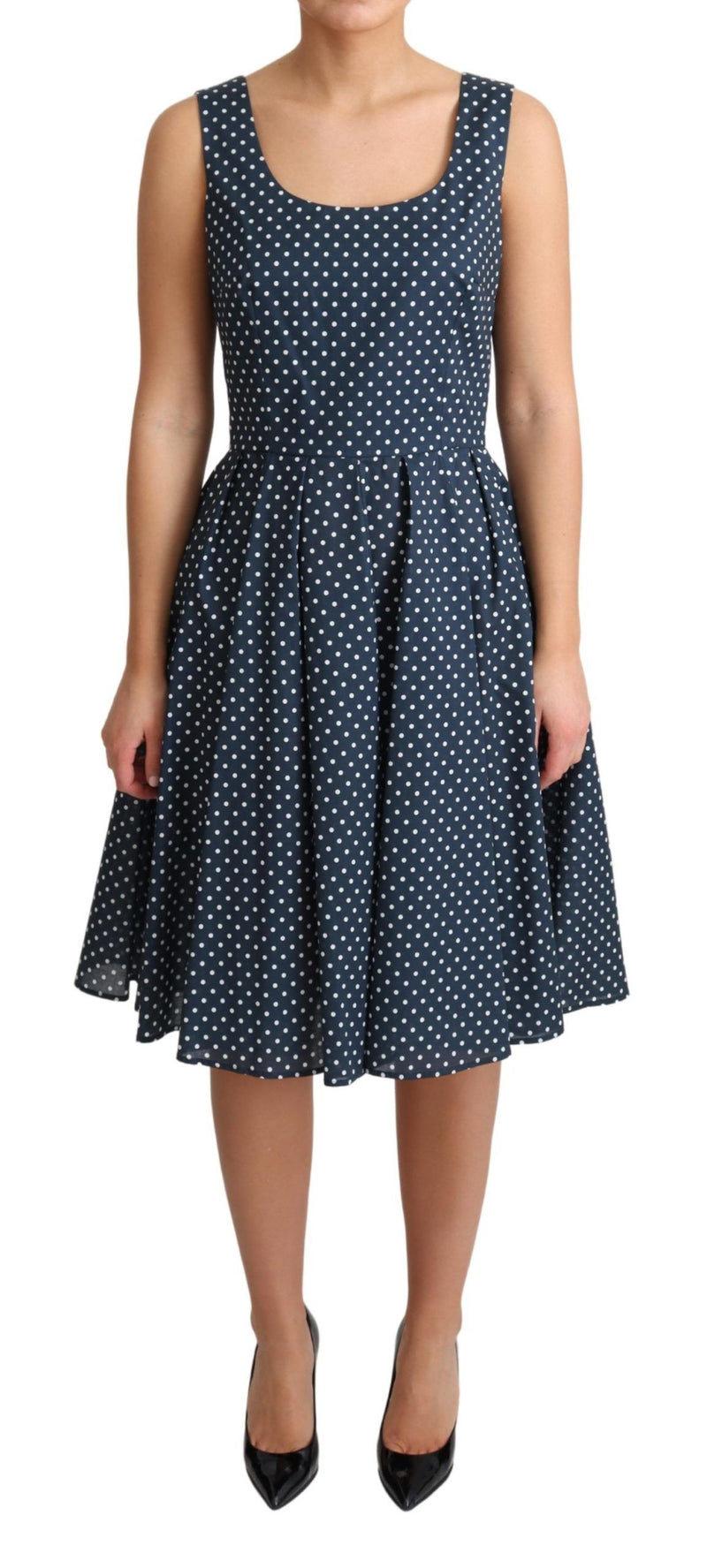 Blue Dotted Cotton A-Line Gown Dress-Dolce & Gabbana-LabelTerrace.com