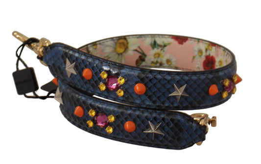 Blue Exotic Leather Crystals Reversible Shoulder Strap-Dolce & Gabbana-LabelTerrace.com