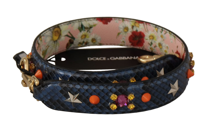Blue Exotic Leather Crystals Reversible Shoulder Strap-Dolce & Gabbana-LabelTerrace.com