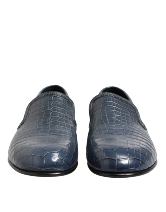 Blue Exotic Leather Slip On Loafers Men Dress Shoes-Dolce & Gabbana-LabelTerrace.com