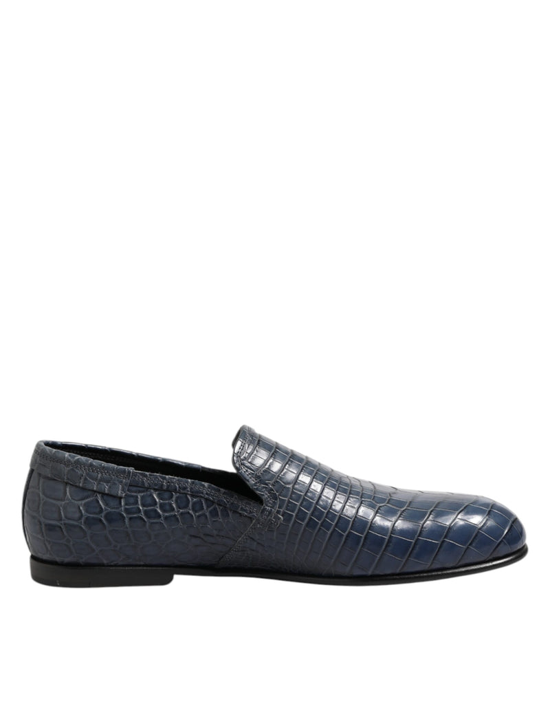 Blue Exotic Leather Slip On Loafers Men Dress Shoes-Dolce & Gabbana-LabelTerrace.com
