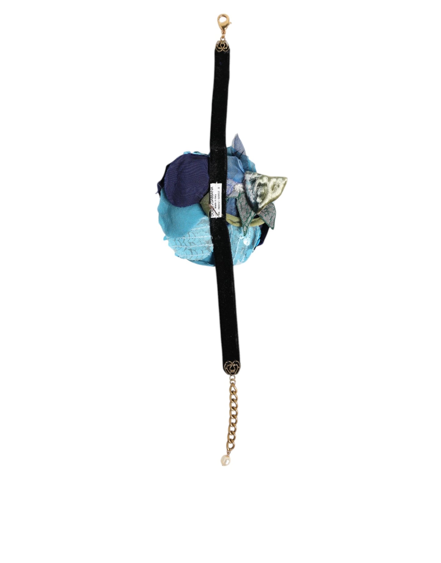 Blue Floral Appliqué Velvet Choker Crystal Beads Necklace-Dolce & Gabbana-LabelTerrace.com