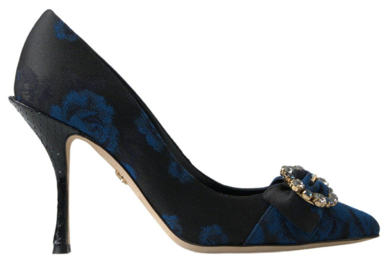 Blue Floral Ayers Crystal Pumps Shoes-Dolce & Gabbana-LabelTerrace.com