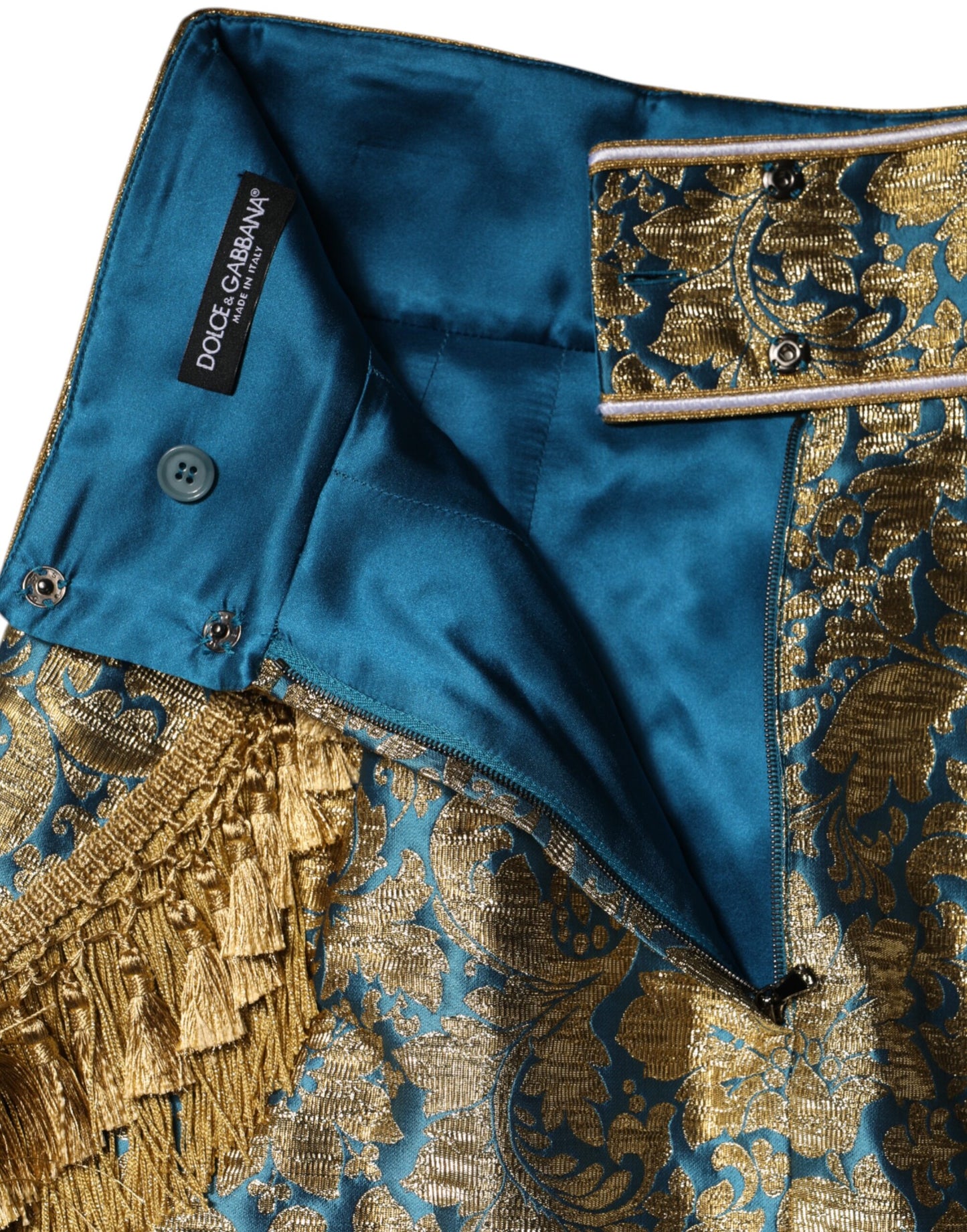 Blue Floral Jacquard Tasseled Mini Skirt-Dolce & Gabbana-LabelTerrace.com