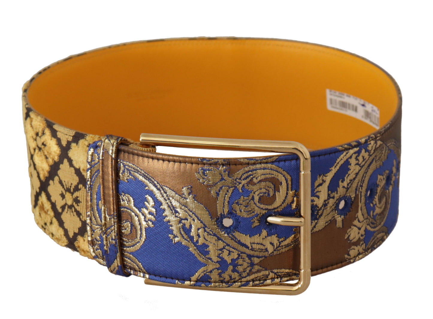 Blue Floral Patchwork Leather Wide Waist Buckle Belt-Dolce & Gabbana-LabelTerrace.com