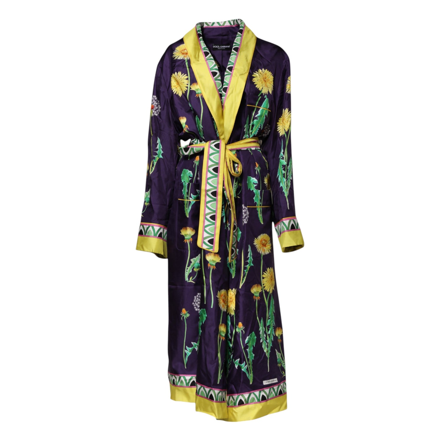 Blue Floral Print Silk Long Sleeves Wrap Robe-Dolce & Gabbana-LabelTerrace.com