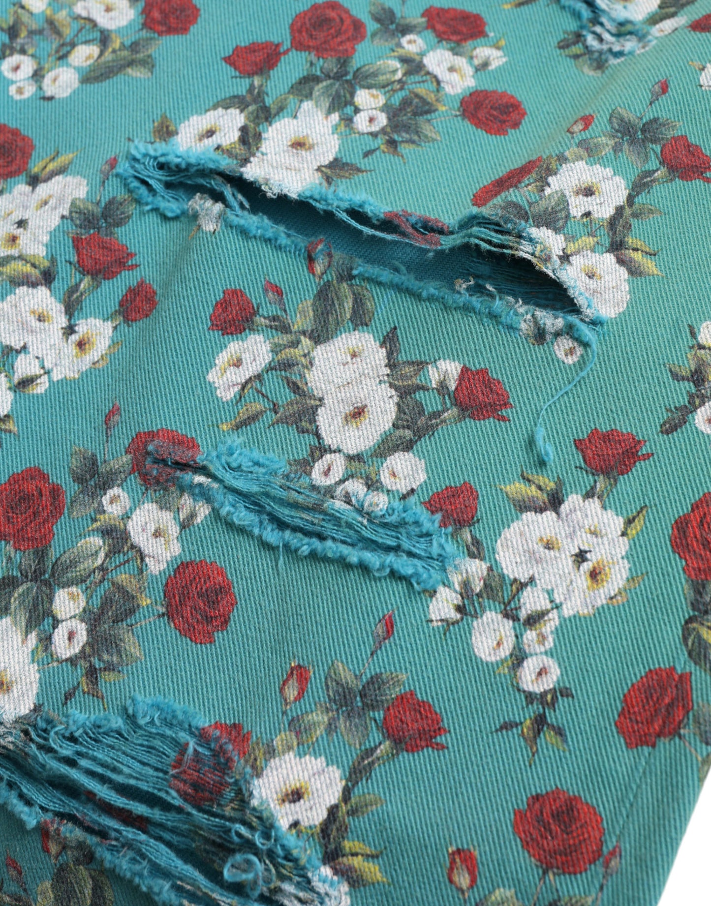 Blue Floral Print Skinny Cotton Denim Pants-Dolce & Gabbana-LabelTerrace.com