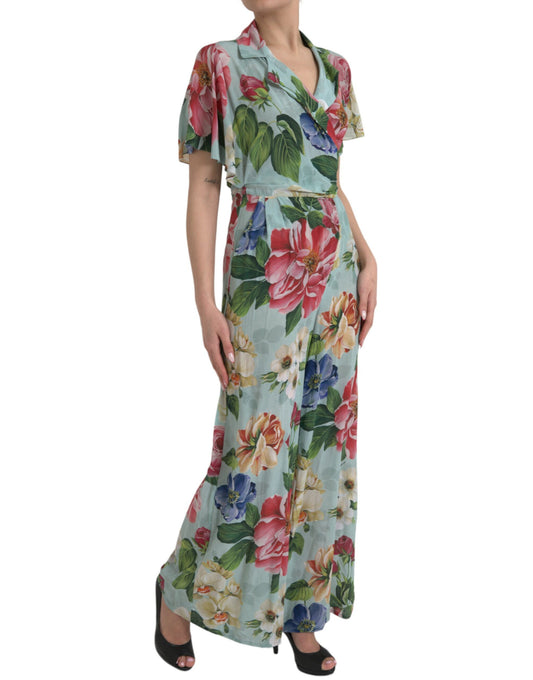 Blue Floral Wide Leg Wrap Jumpsuit Dress-Dolce & Gabbana-LabelTerrace.com