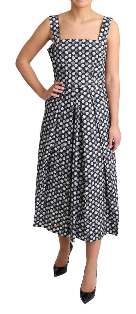 Blue Geometric Cotton A-Line Gown Dress-Dolce & Gabbana-LabelTerrace.com