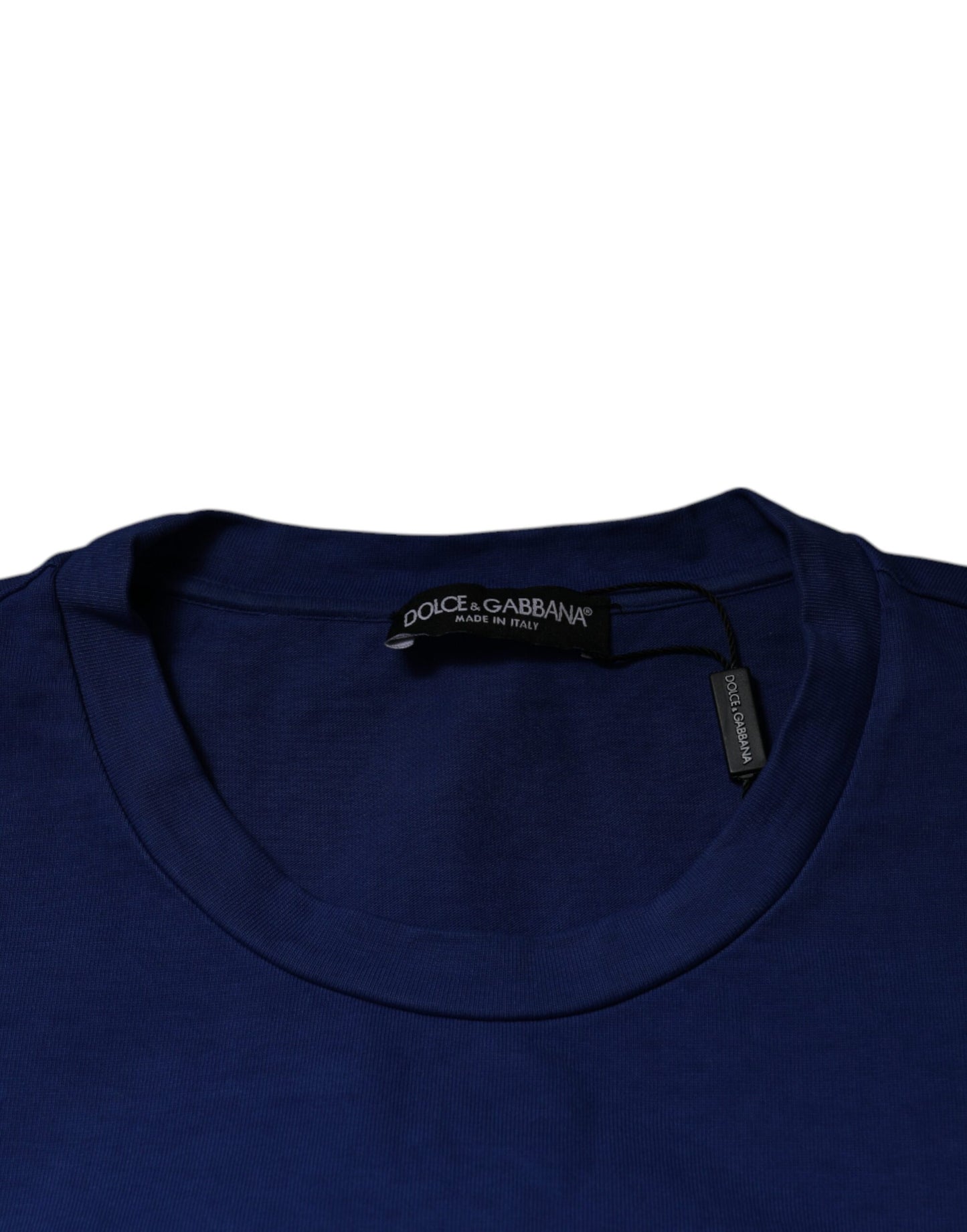 Blue Graphic Print Cotton Crew Neck T-shirt-Dolce & Gabbana-LabelTerrace.com