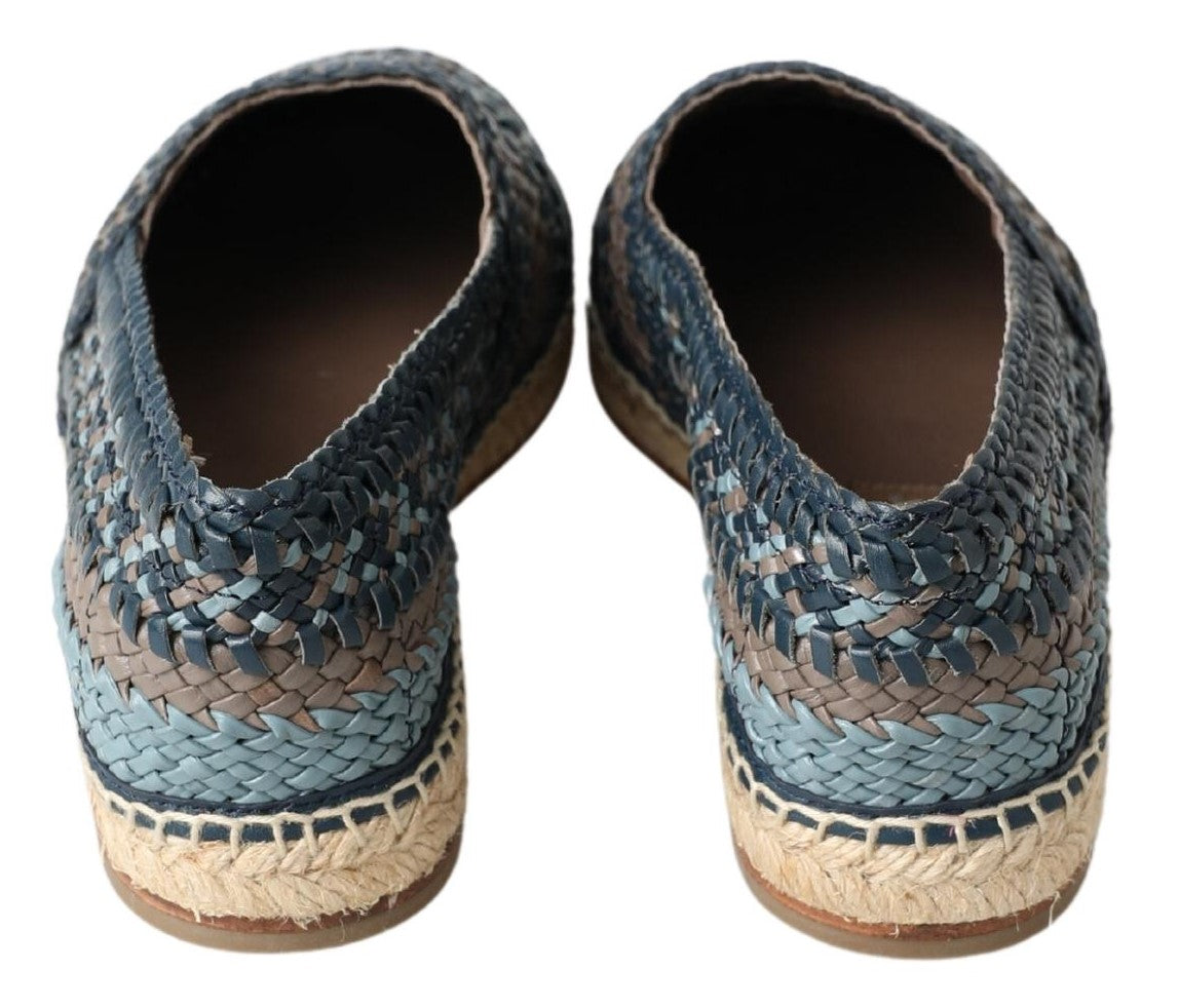Blue Gray Leather Buffalo Espadrille Shoes-Dolce & Gabbana-LabelTerrace.com