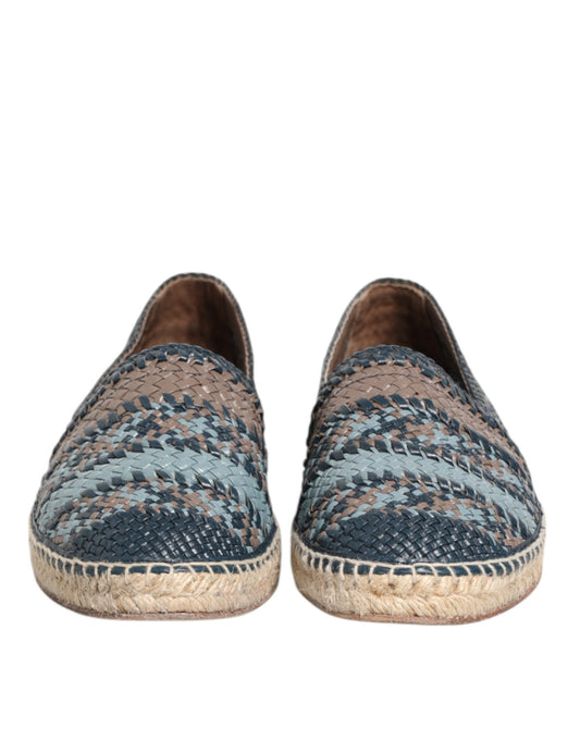 Blue Gray Woven Leather Buffalo Espadrille Shoes-Dolce & Gabbana-LabelTerrace.com