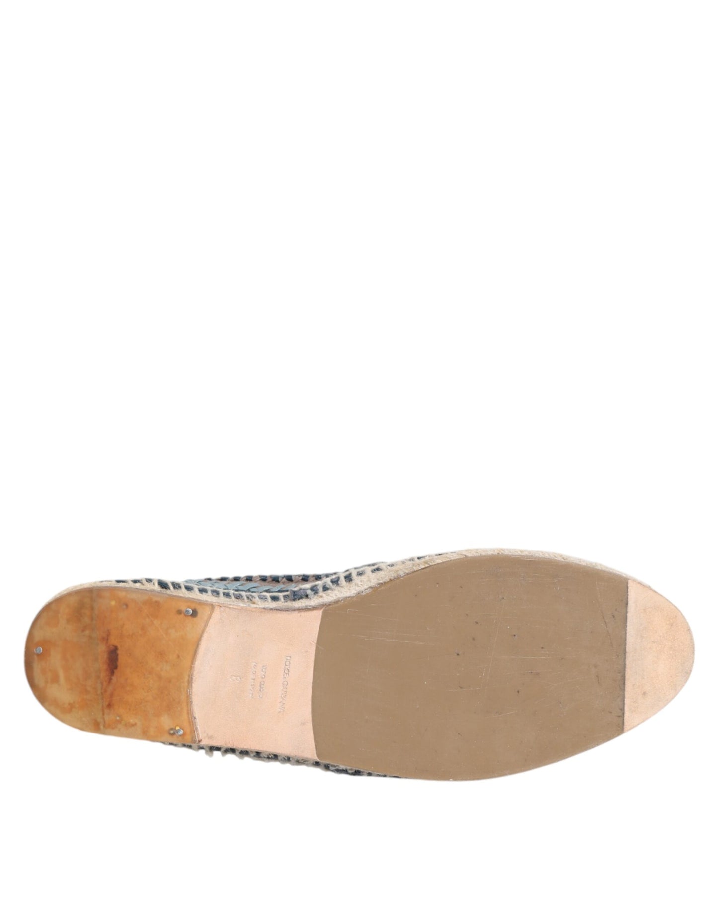 Blue Gray Woven Leather Buffalo Espadrille Shoes-Dolce & Gabbana-LabelTerrace.com