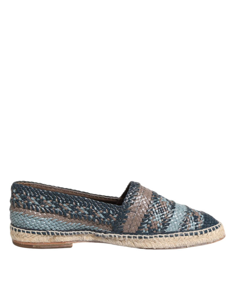 Blue Gray Woven Leather Buffalo Espadrille Shoes-Dolce & Gabbana-LabelTerrace.com