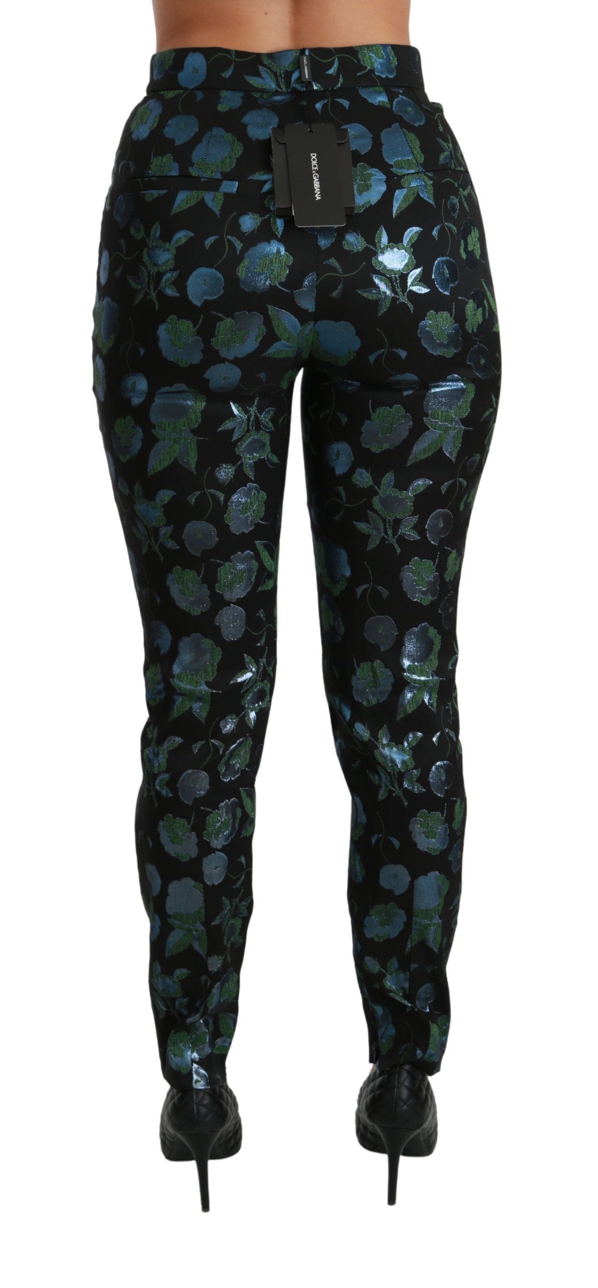 Blue Green Floral Metallic Slim Pants-Dolce & Gabbana-LabelTerrace.com