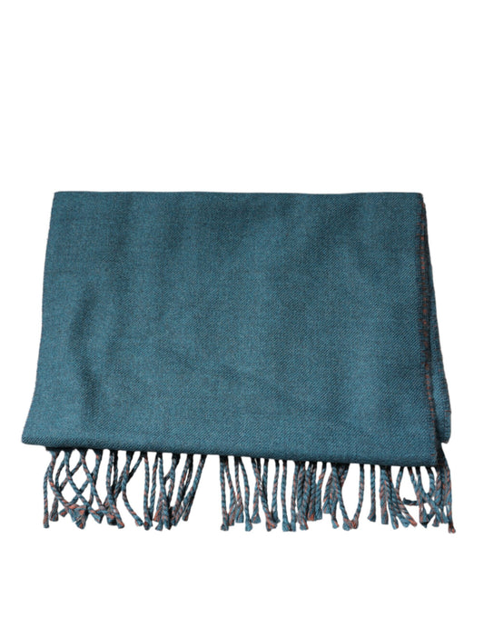 Blue Green Wool Fringes Wrap Shawl Scarf-Dolce & Gabbana-LabelTerrace.com