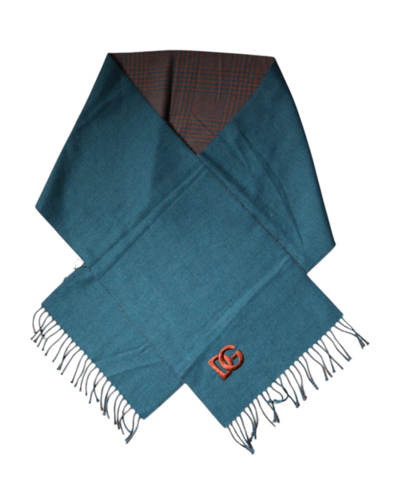 Blue Green Wool Fringes Wrap Shawl Scarf-Dolce & Gabbana-LabelTerrace.com
