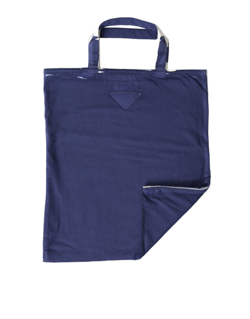 Blue Jersey Fabric Logo Shoulder Shopping Tote Shopping Bag-Prada-LabelTerrace.com