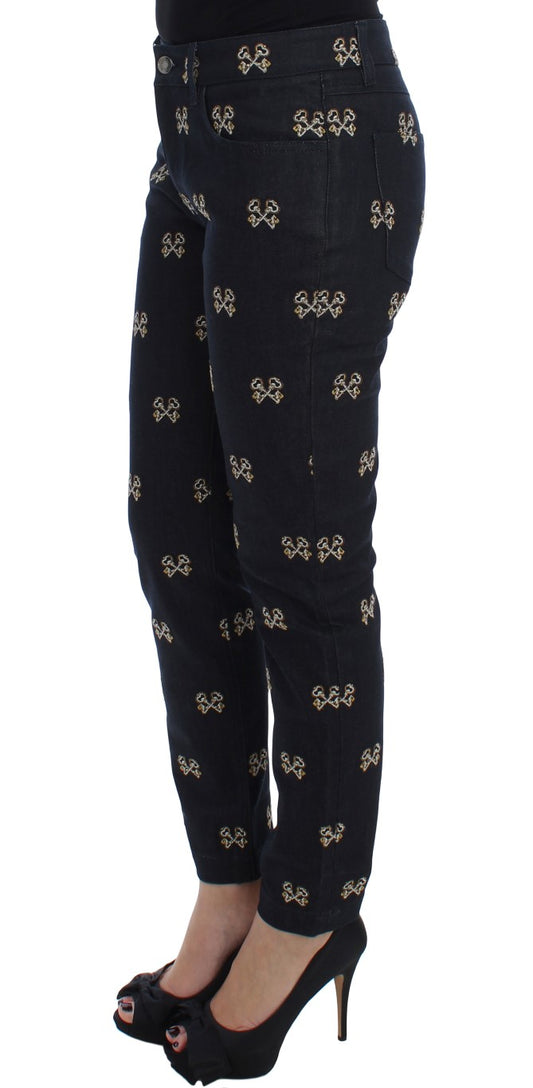 Blue Key Embroidered Slim Fit KATE Jeans-Dolce & Gabbana-LabelTerrace.com