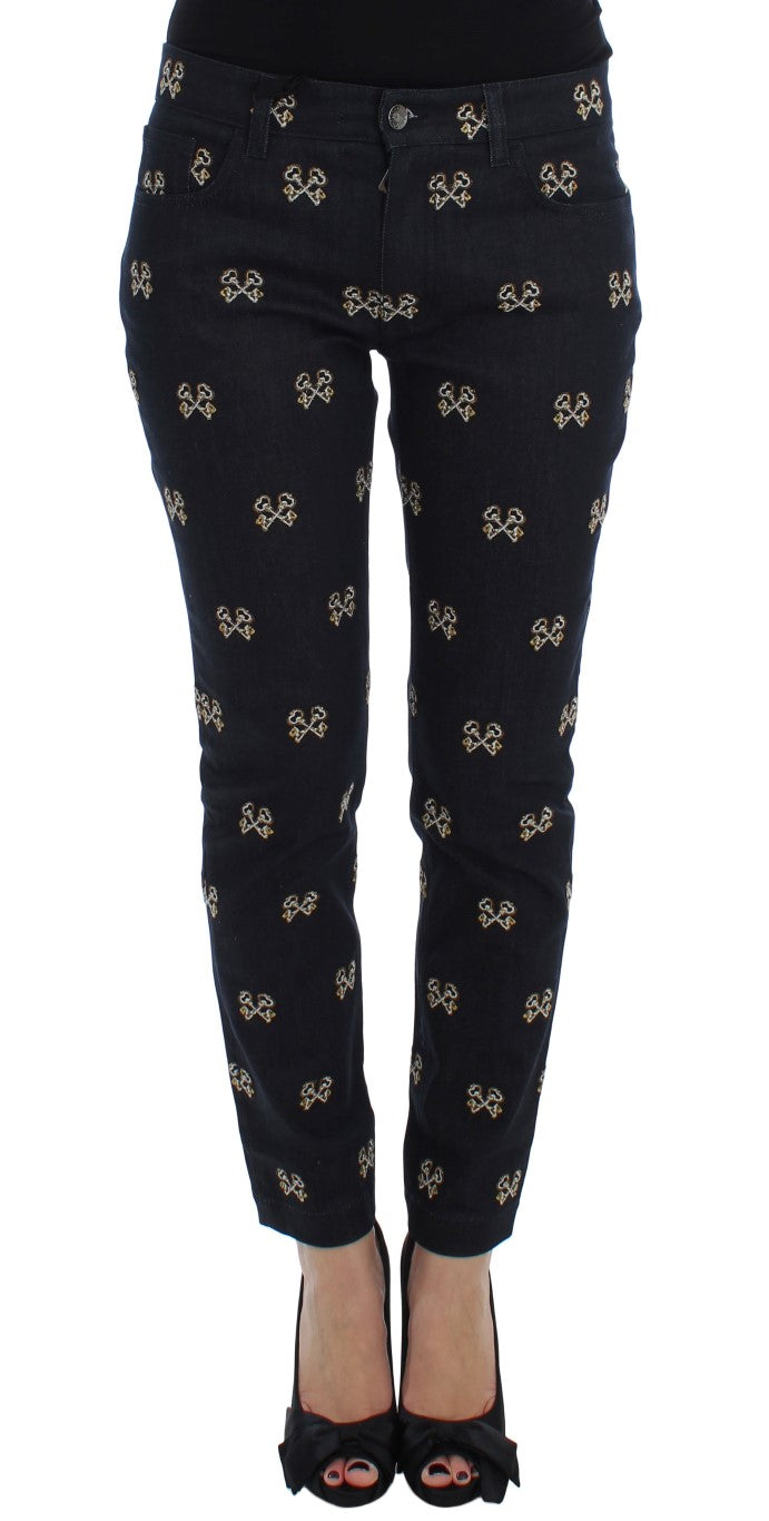 Blue Key Embroidered Slim Fit KATE Jeans-Dolce & Gabbana-LabelTerrace.com