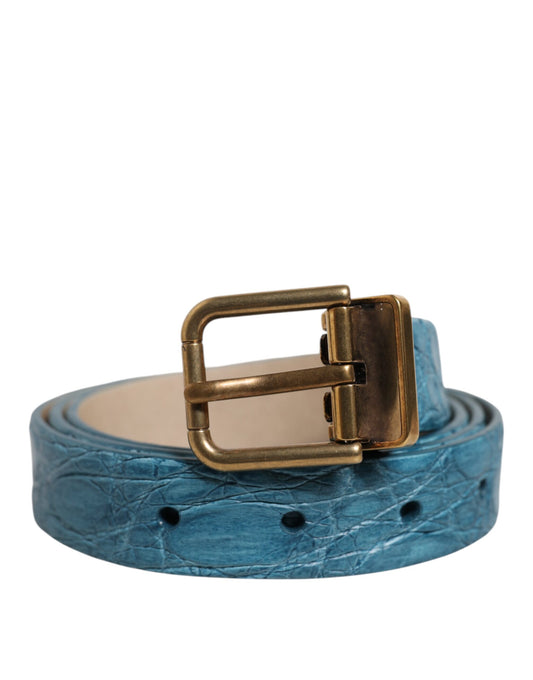Blue Leather Classic Gold Metal Buckle Belt-Dolce & Gabbana-LabelTerrace.com
