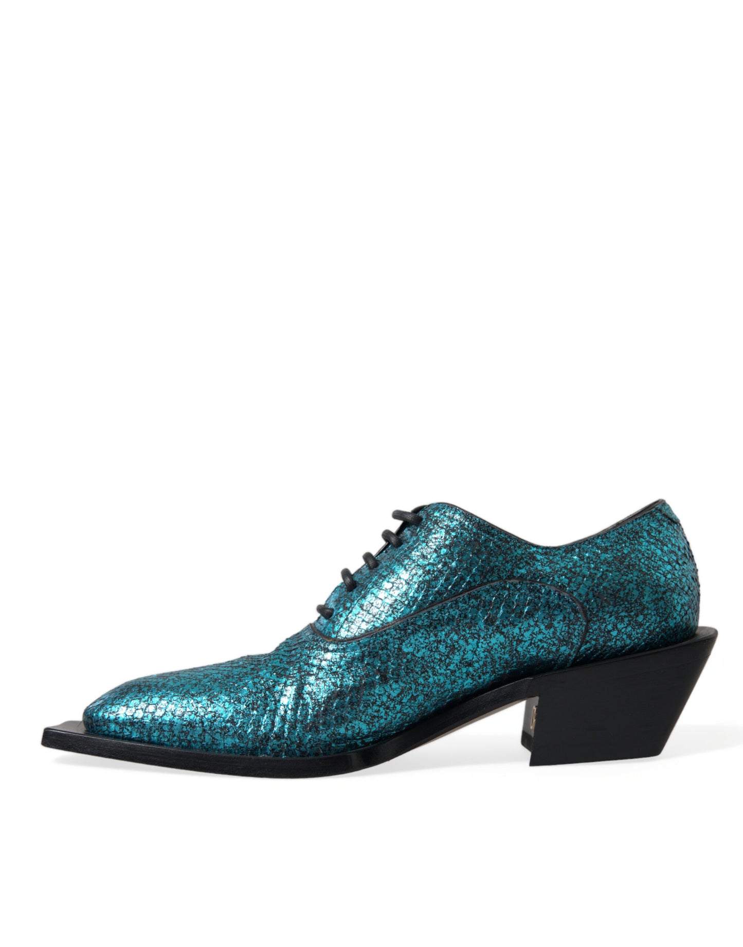 Blue Leather Derby Block Heels Dress Shoes-Dolce & Gabbana-LabelTerrace.com