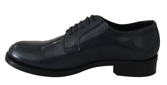 Blue Leather Derby Dress Formal Shoes-Dolce & Gabbana-LabelTerrace.com