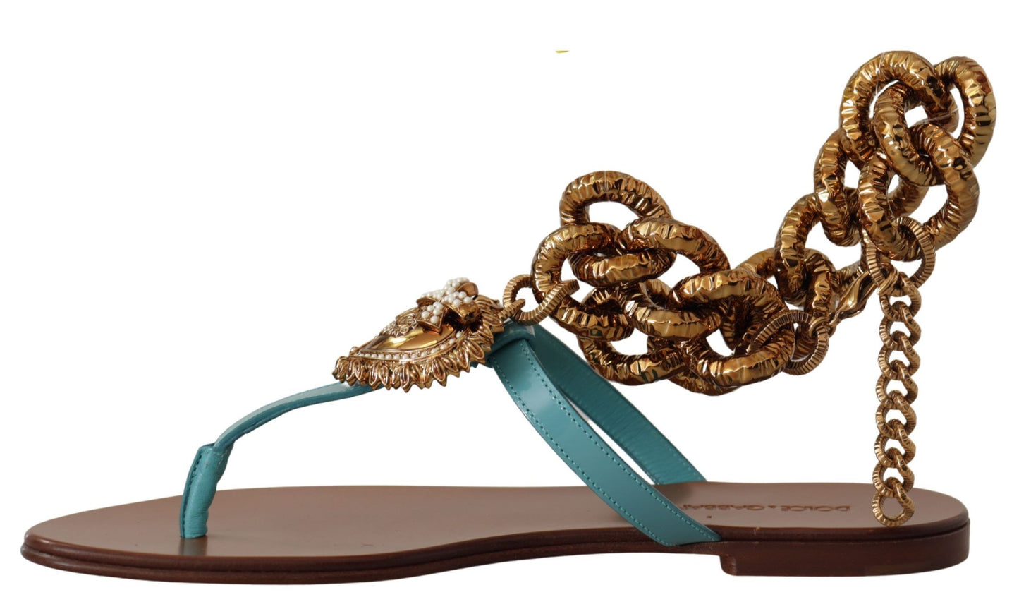 Blue Leather Devotion Flats Sandals-Dolce & Gabbana-LabelTerrace.com