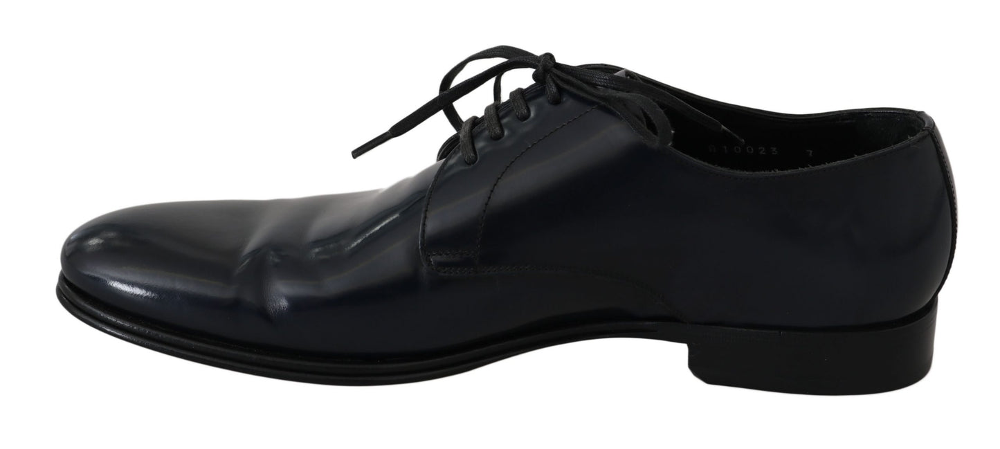 Blue Leather Dress Derby Formal Mens Shoes-Dolce & Gabbana-LabelTerrace.com